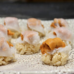 鮨旬美西川 - スペシャリテ 剣先イカとウニの握り