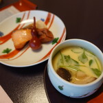 遊季の里 - 朝ごはんのサーモンと茶碗蒸し