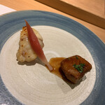 割烹 一楓 - 焼き物：あんこう　あん肝 あん肝は素揚げしてあるのかな？甘辛の味付け。あんこうと一緒に食べると美味しい。お酒がすすみます。