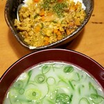 Sumibiyakitorisemmontentorishimmondoten - トリミンチのドライカレーとつくね入りあったかいスープ