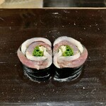 日本橋蛎殻町 すぎた - 〆鯖 あさつき ガリの海苔巻き