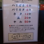 博多ラーメン　本丸亭 - 12.04固さのメニュー