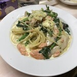 がばちょ - 塩鮭木ノ子ホウレン草クリームパスタ（650円）
