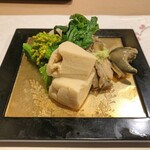 うを徳 - 京都 蕪 + 京都 菜の花 + 鮑 + 高野豆腐