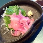 うなぎ屋 廣川 - 鯉の洗い薄造り。赤味噌のからし酢味噌で頂きます。