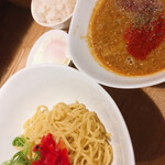 Menya Masara - カレー担々つけ麺、温玉、ライス
