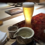 菊鮨 - ビールと横山五十を。