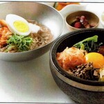 Set of stone-grilled beef loin bibimbap and sundubu or Cold Noodles