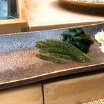 すし匠 - わかめと海ブドウ（自家製ポン酢を付けていただきました）