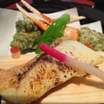 北海道料理 海籠 - てまり寿司御膳 2,530円(税込)、タイの西京焼き、カニの磯辺揚げ
