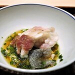 紀茂登 - 河豚と河豚白子の炙り　ポン酢