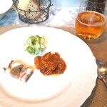 La Brianza - モルツェッロと愛農ポークテリーヌ。少しピリ辛なもつ煮込みのモルツェッロ、たまたまこの日の気分でオーダーしたビールとナイス！やわらかもつ煮込みビールススム美味しさだわ～☆