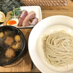 麺屋さくら - 鴨南蛮つけそば1玉、鴨団子増し、鬼崎産焼き海苔増し