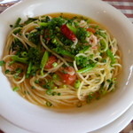 Torattoria Kamino - 生サクラエビと春野菜のスパゲティ