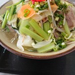 ターミナル食堂 - 山のように盛られた野菜の中には豚肉がこんもりと入っている。