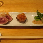 そば 三休 - 酒肴三点盛り