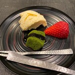 馳走菴 ひじり - 柚子のムース、紅ほっぺ、抹茶のわらび餅