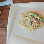 座喜味 喫茶 - アボカドとトマトの豆乳クリームパスタ+自家焙煎コーヒーセット　900円