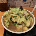 一発ラーメン はしご屋 - ファイト一発ラーメン、極太麺かため、野菜増し、ニンニク増し、