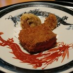 肉うち山 - 山形牛らんぷカツ、蕗のとう天ぷら、米糀の醤油漬