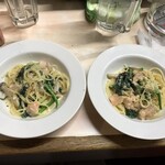 がばちょ - 塩鮭木ノ子ホウレン草クリームパスタ（ハーフ&ハーフで♡）