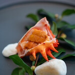 プレゼンテ スギ - 2020.1 北海道花咲蟹（ブラストチラーで冷凍保存したものをボイルして茹で汁でガストロバック）北海道羅臼バフンウニ