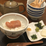 Dai dai - お茶漬け(明太子)にお出汁をかけて食べます。