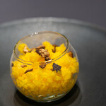 プレゼンテ スギ - 2020.2 泡・氷・焦げ（窒素ガスで泡にした蜜柑 蜜柑氷 蜜柑の皮の乾燥焼き）