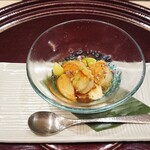 GENSUI - 前菜 天使海老焼霜 焼目帆立 生湯葉 新銀杏 鼈甲餡掛け