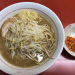 千里眼 - ラーメン 麺100g ヤサイ少な目・ショウガ・アブラちょっとのカラアゲ別皿で 780円