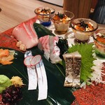 おでんとお魚のお店　でんらく - お刺身5種盛・ウニと生湯葉のイクラ添え。だったかな。