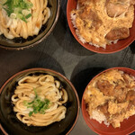 まんぷく食堂 - 新福定食　プチからあげ丼と伊勢うどんの定食