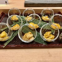 鮨 青海 青山店 - 紫雲丹、馬糞雲丹、塩水雲丹の9種食べ比べ