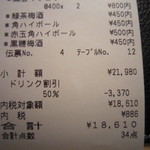 YAKINIKU MARUUSHI - ドリンクが半額とはいえ、これだけ飲んで食べて3人でこの値段。