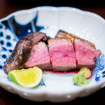 鳥田中 - 長岡産鴨のロースト、 ハツのソテー 辛子醤油