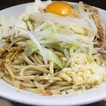 ラーメン二郎 - 2012/04/16  　大ラーメン　汁なし　粉チーズ　ヤサイニンニク。これをグラマラスという