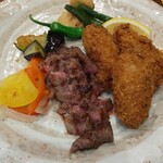 Dembapuremiamumitouchiharaten - おはしde和風ステーキ＆カキフライ定食￥1480＋税(R1.12.24撮影)