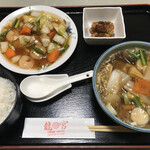 Ronkun - 五目汁そばセット＝１０００円 税込
                        (海老と野菜の甘酢炒め)