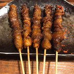 かわ屋 - とり皮、後半の5本です。（2020.2 byジプシーくん）