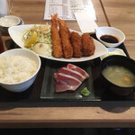 taishuuizakayagyosaiichibapurachinafisshu - エビフライ&カキフライ定食980円
                      日替り刺身 本日はワラサ 100円