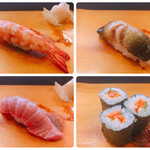 敏鮨 - 才巻き海老・穴子ツメ無し・大トロ・山ゴボウ