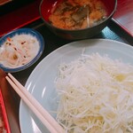 Yaesu Toriyasu - きじ焼き弁当　山盛り千切りキャベツ、御新香、お味噌汁