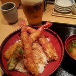 日本橋　からり - 3 大海老天丼 1380円 & 生ﾋﾞｰﾙ 500円