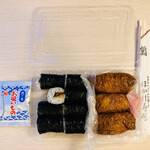Hokake Sushi - お持ち帰りの助六780円、シャリは硬め干瓢は甘〜く煮られてる、甘めのおいなりさんには煎り胡麻とガリが入ってる。