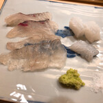 すし処 めくみ - お造り（アオリイカ･めだい･ひらめ)