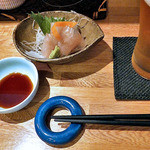 天ぷら処 こさか - お通し（アマダイの昆布〆）＆ 生ビール（２０１２年４月）