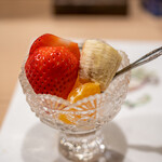 うを徳 - 2020.2 フルーツ盛り（愛知紅ほっぺ、鹿児島デコポン、エクアドル産バナナ）