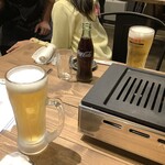 Yakiniku Izakaya Nakajima Shouten - 【かんぱーーい♪】生ビール(ｱｻﾋｨ↓ｽｩﾊﾟｧ↑ﾄﾞｩﾙｧｧｧｧｲ↓)と瓶コーラ