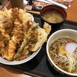 Tempura Tenya - 西京風銀ダラと白魚天丼と小そばセット・みそ汁付き