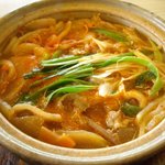 丸仙そば - キムチみそ鍋うどんのアップ